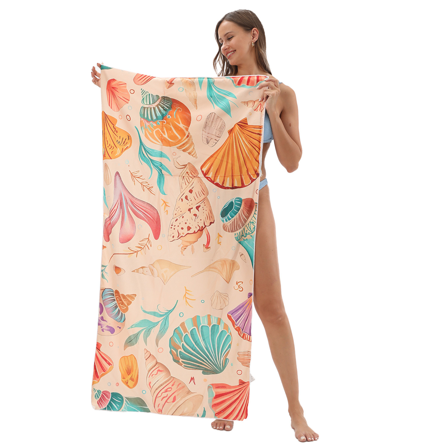 Foldable Printed Large Beach Towel With Integrated Portable Bag_voghion.com
