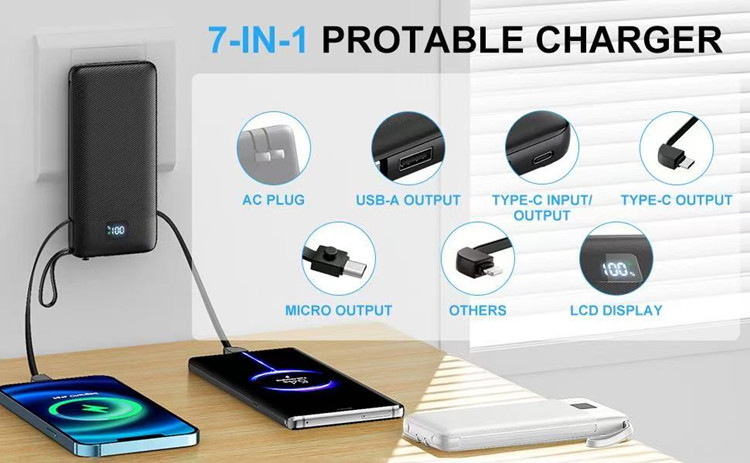 Powerbank mit integriertem Kabel, AC-Stecker, Schnellladung, 10000 mAh, mobile Stromversorgung, Geschenkverpackung, individuelle LOGO-Anpassung