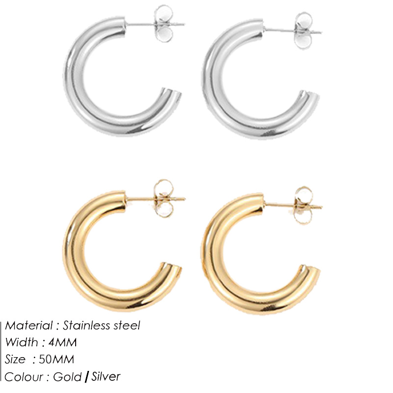 1 Pair Simple Style Geometric Solid Color Plating Stainless Steel 14K Gold Plated Rose Gold Plated Hoop Earrings display picture 3