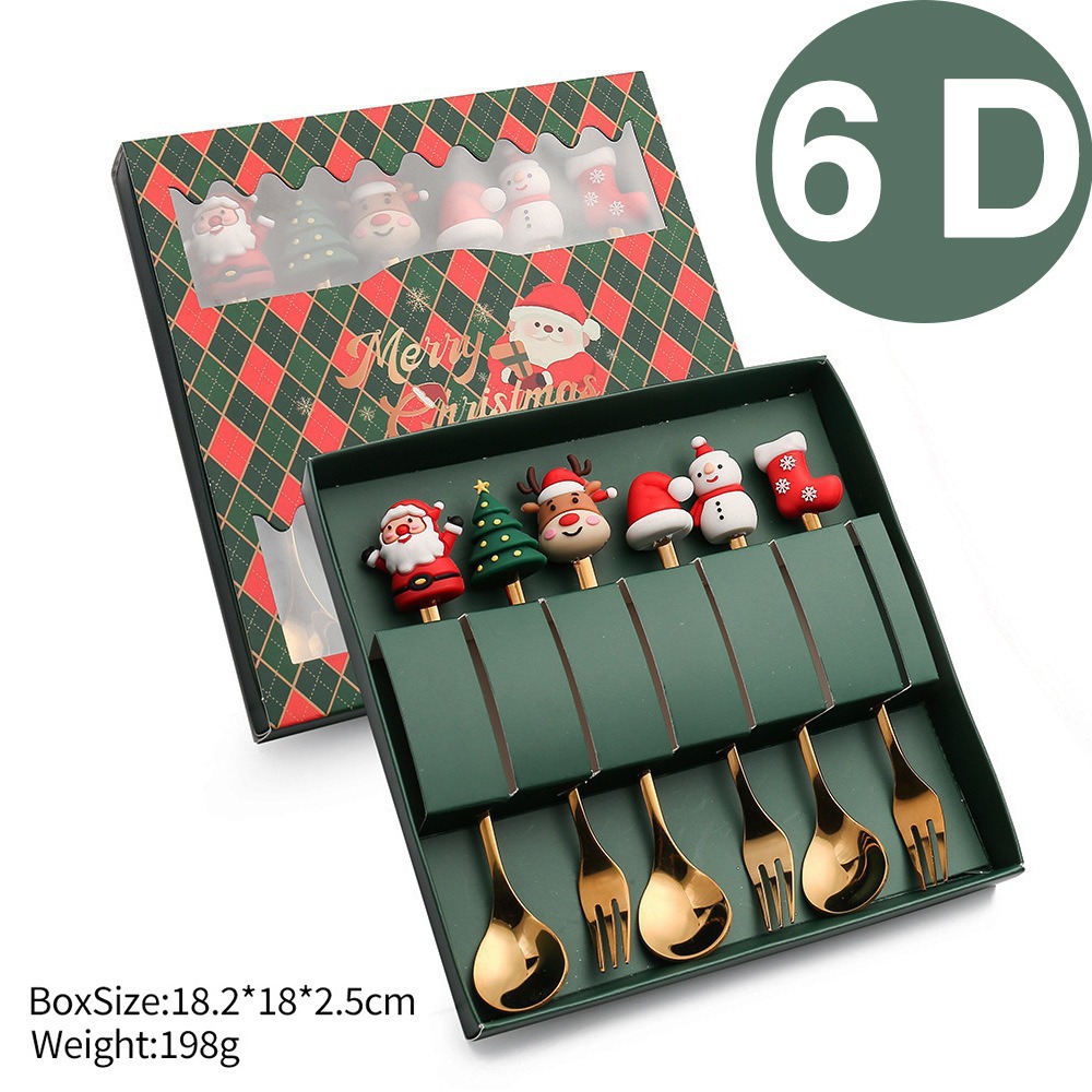 Cuchilleras de acero inoxidable transfronterizas muñecas de Navidad cucharas y tenedores juegos de regalo de café cucharas de postre horquilla de fruta pastel image 28