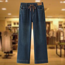 大码女装中老年胖妈妈春秋新款宽松显瘦百搭洋气时尚直筒裤牛仔裤