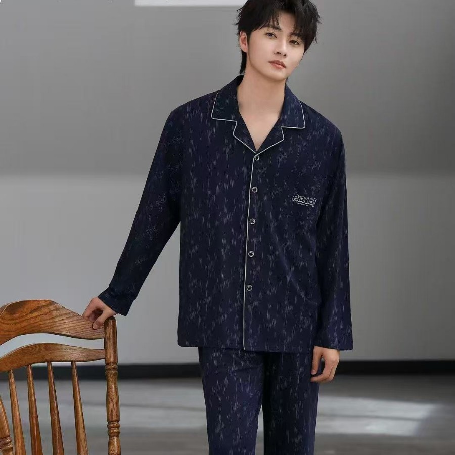 2025 Xinyoumeng Pajamas Men's Spring and Autumn Cardigan Long Sleeve Home Clothes Loose Suit 32030
