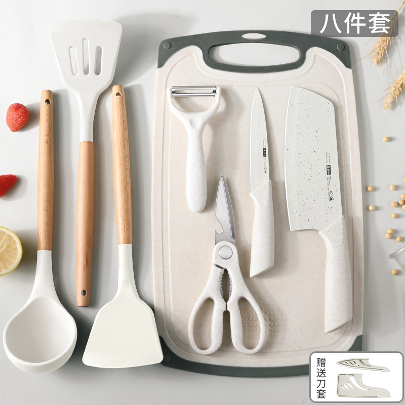 Yangjiang cuchillo de acero inoxidable cuchillo de cocina combinación de utensilios de cocina conjunto de corte conjunto completo de cuchillo de cocina tablero de cocina 2 en 1 uso doméstico