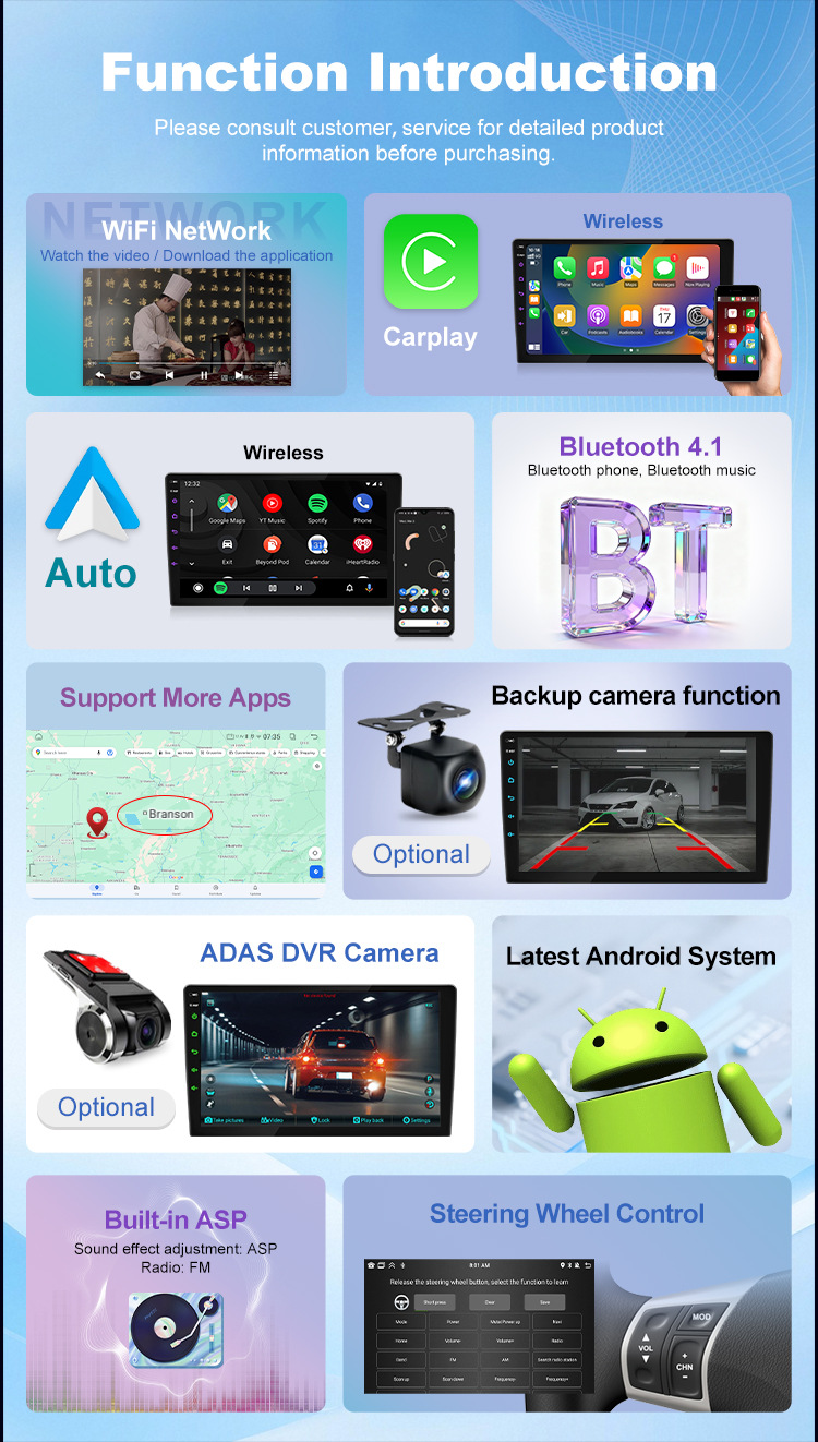 Cross-Border Factory 7/9/ 10inch Universal Android Car Navigation Touch Screen Player with Carplay
