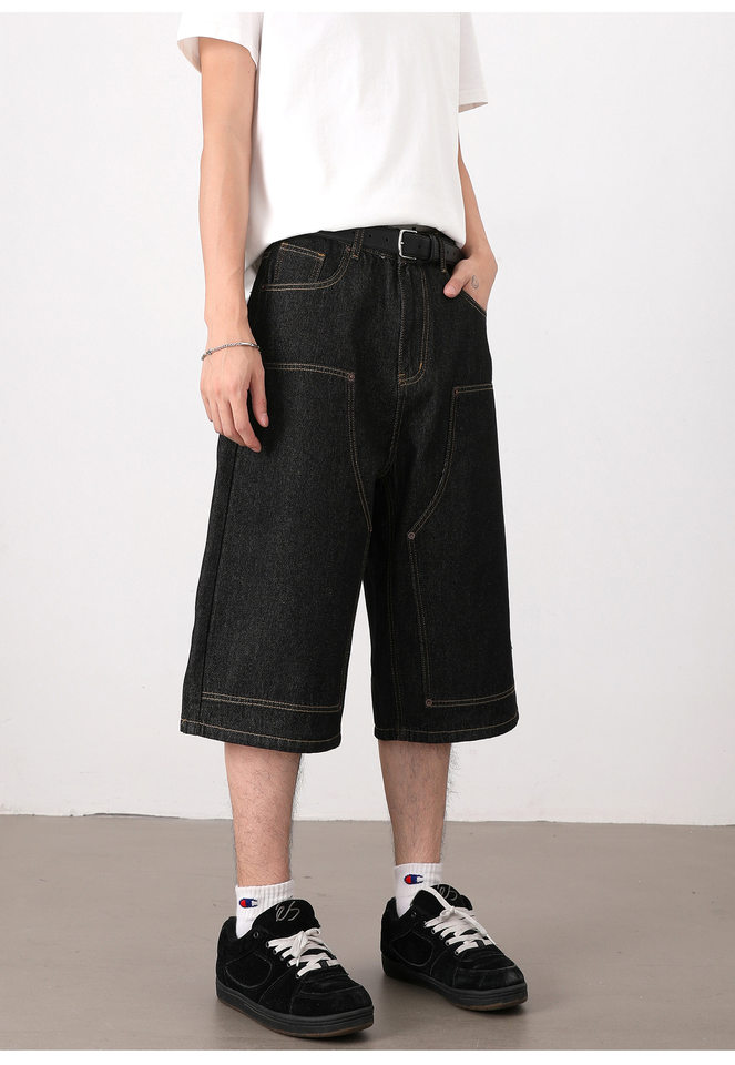 Quần jean nam ống suông rộng lửng giặt mài phong cách retro — Denim đen, Xanh nhạt, Xanh đậm chi tiết 23