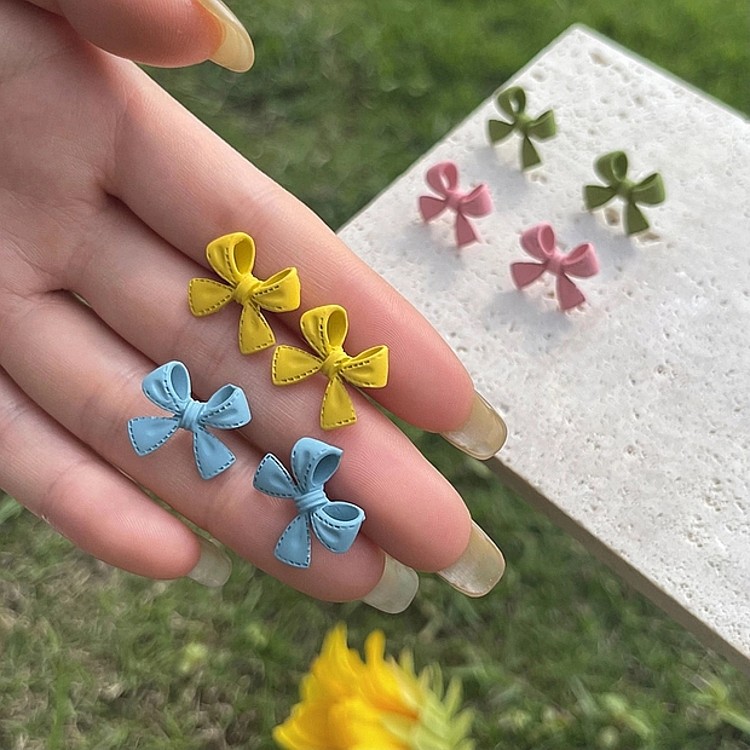 No Inlaid Inlay Material Simple Candy Color Small Bow Earrings