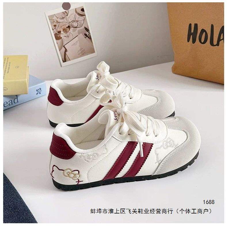 Trendy Cute Kt Embroidered German Training Shoes for Women 2026 New Korean Style Niche Chic Versatile Casual Sneakers White Pink Fabric