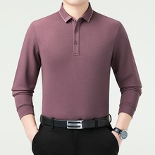 桑蚕丝中老年宽松品牌爸爸装翻领商务春秋季长袖t恤男上衣男中年
