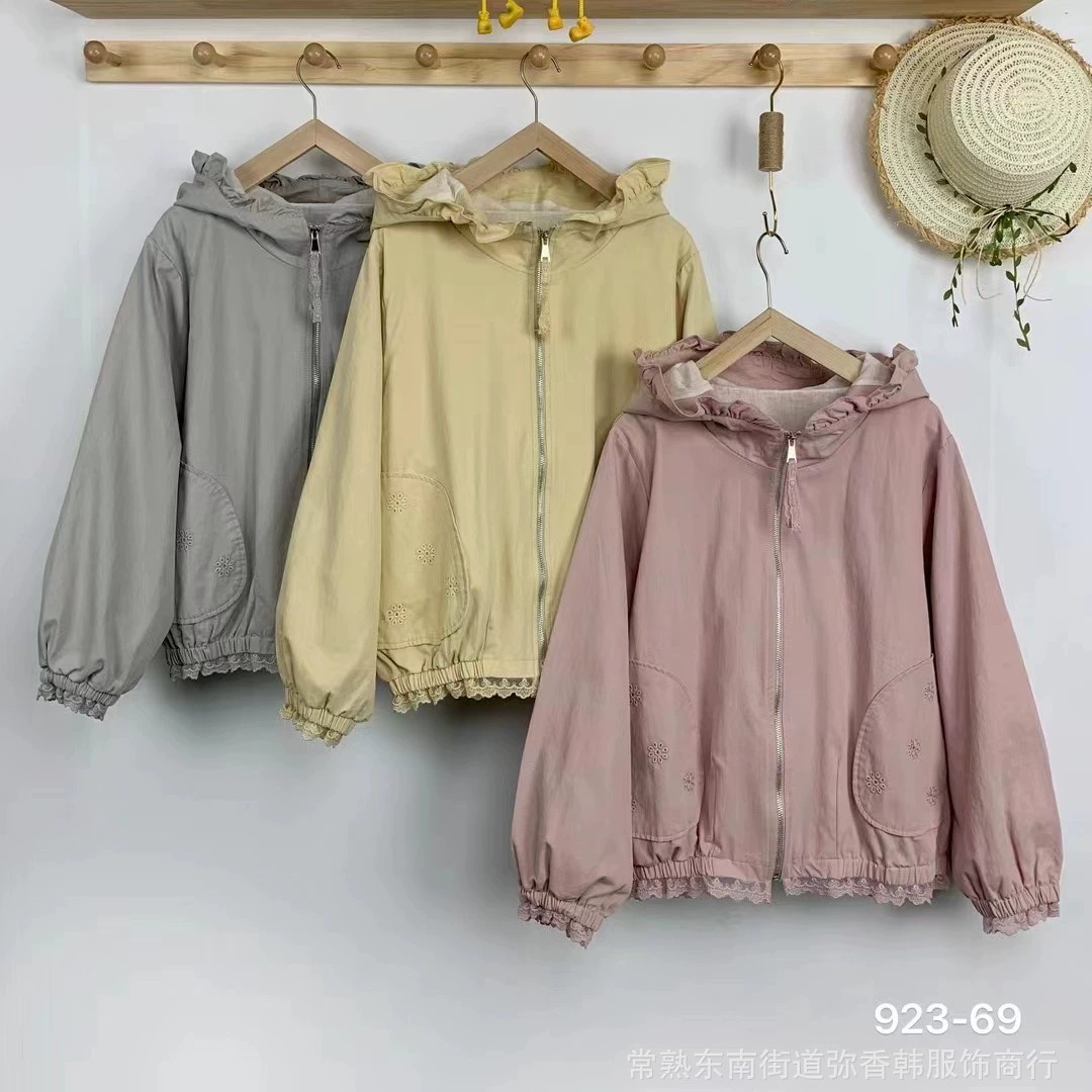 92369 New Mori женское кружевное пальто с хлопковой подкладкой, короткое пальто с капюшоном, свободное милое универсальная куртка с хлопковой подкладкой