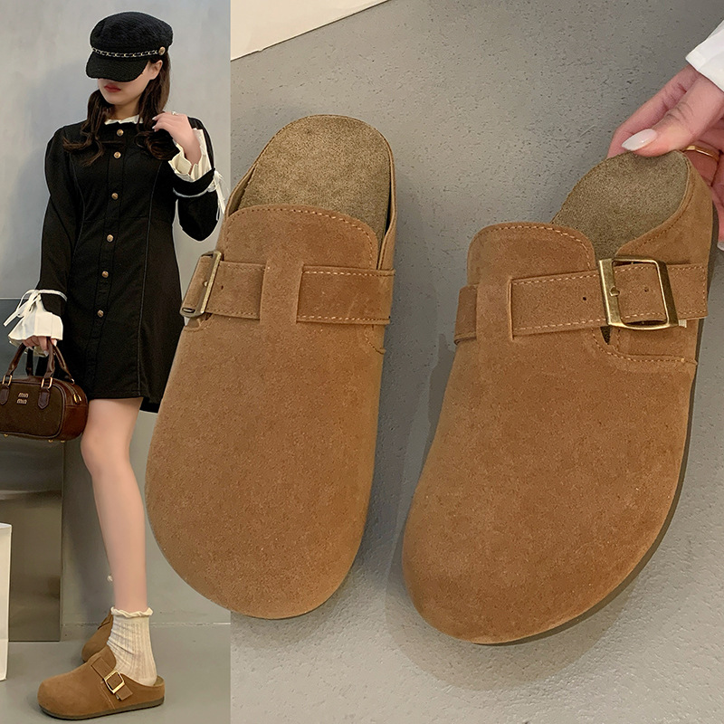 Birkenstock Shoes, Toe-Cap Half Slippers for Women, 2025 Spring New Outer Wear Thick-Soled Half-Cup Shoes, Casual Bread Birkenstock Shoes