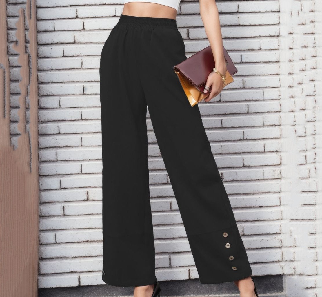 Pantaloni da donna larghi casuali di colore solido nuovi di autunno 2024 in poliestere nero_voghion.com