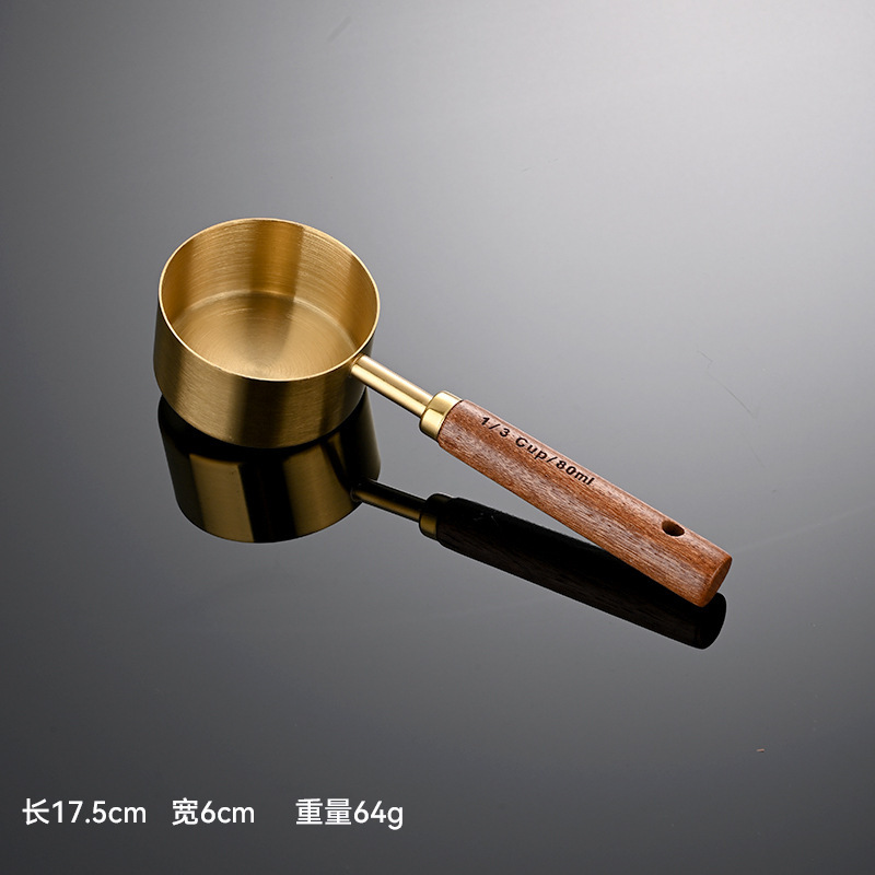 测量工具不锈钢量勺金色8件套钛烘焙AE厨房量杯猫咪狗狗宠物粮勺|undefined