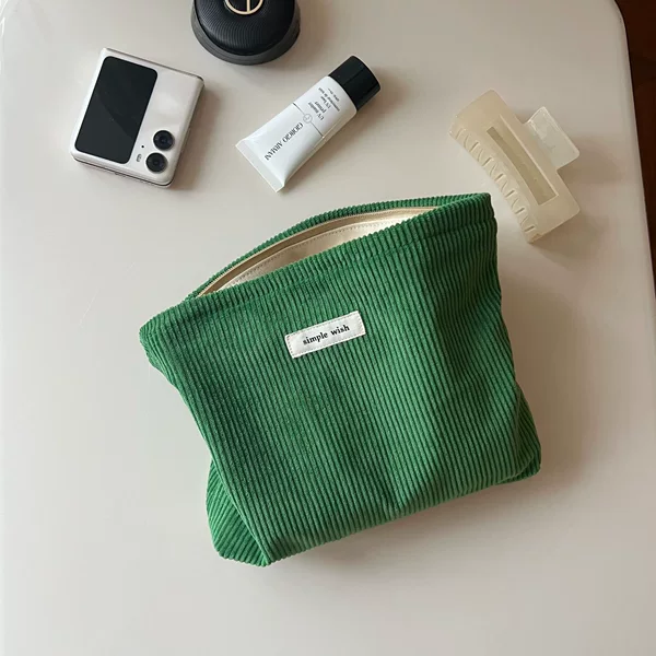 【Suxi Fabric Bag】Spring/Summer New Fresh Pink-Green Corduroy Makeup Bag for Girls Travel Storage Inner Fabric Pouch