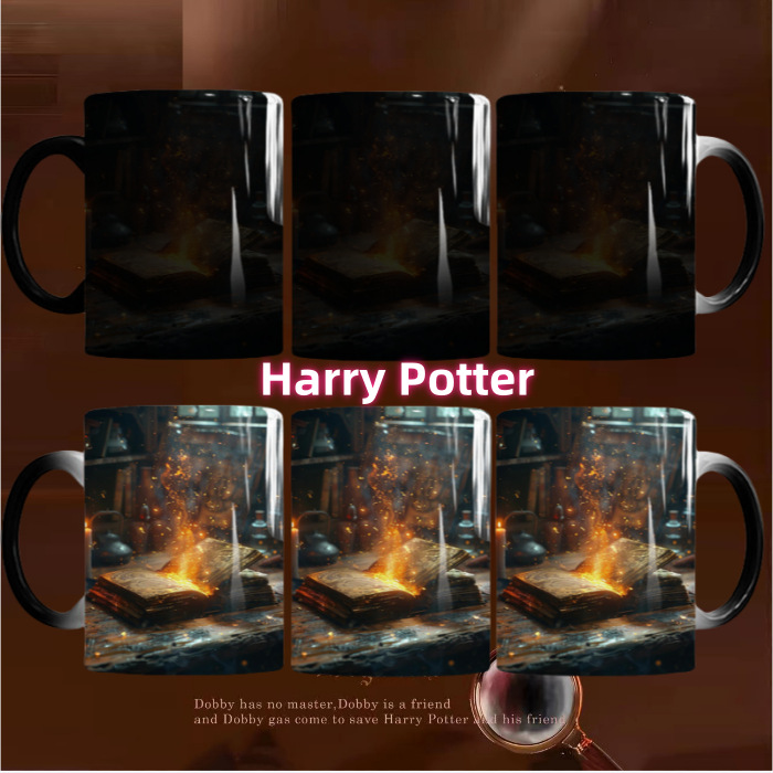 Harry Potter Live Mapa de color cambiante taza de dibujos animados película y televisión periférico de estilo europeo de cerámica simple oficina sensible a la temperatura