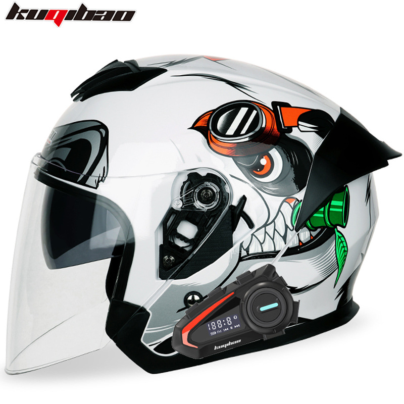 Motosiklet kaskı (dəbilqə) – Motuoche Riding Treasure Dual - kung-fu-panda-with-white-lens-k20-bluetooth-m