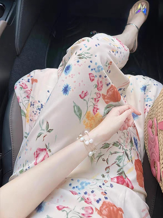 Đầm maxi nữ dây đeo họa tiết hoa cổ điển Pháp, eo thon dáng dài — màu