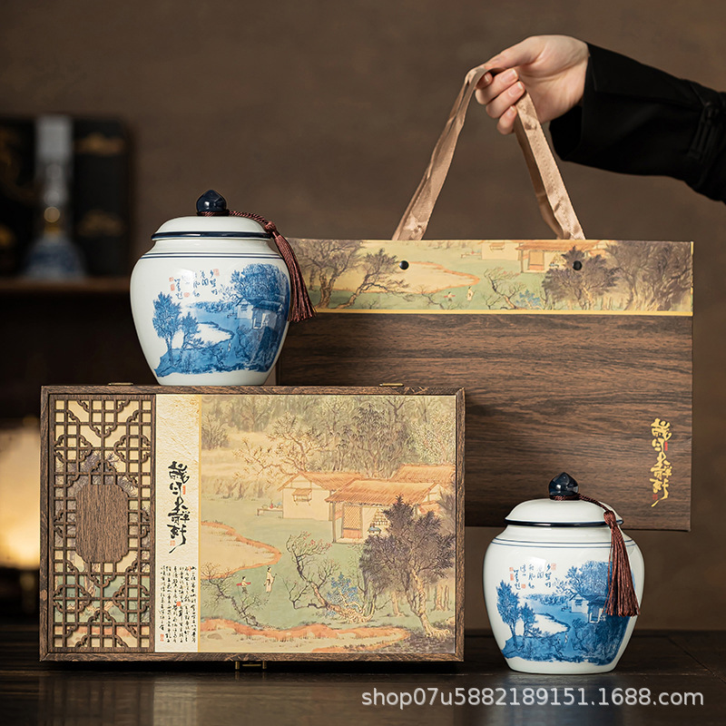 批发新款陶瓷茶叶罐白红绿茶金骏眉茶罐储存密封罐通用空茶叶礼盒