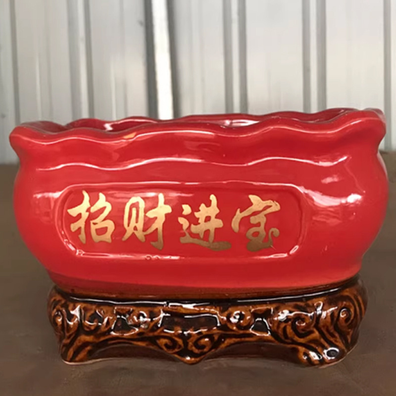 Ceramic Flower Pot Rectangular Stoneware Retro Breathable Indoor Living Room Ornaments Gardening Flower Potted Money Tree Planting