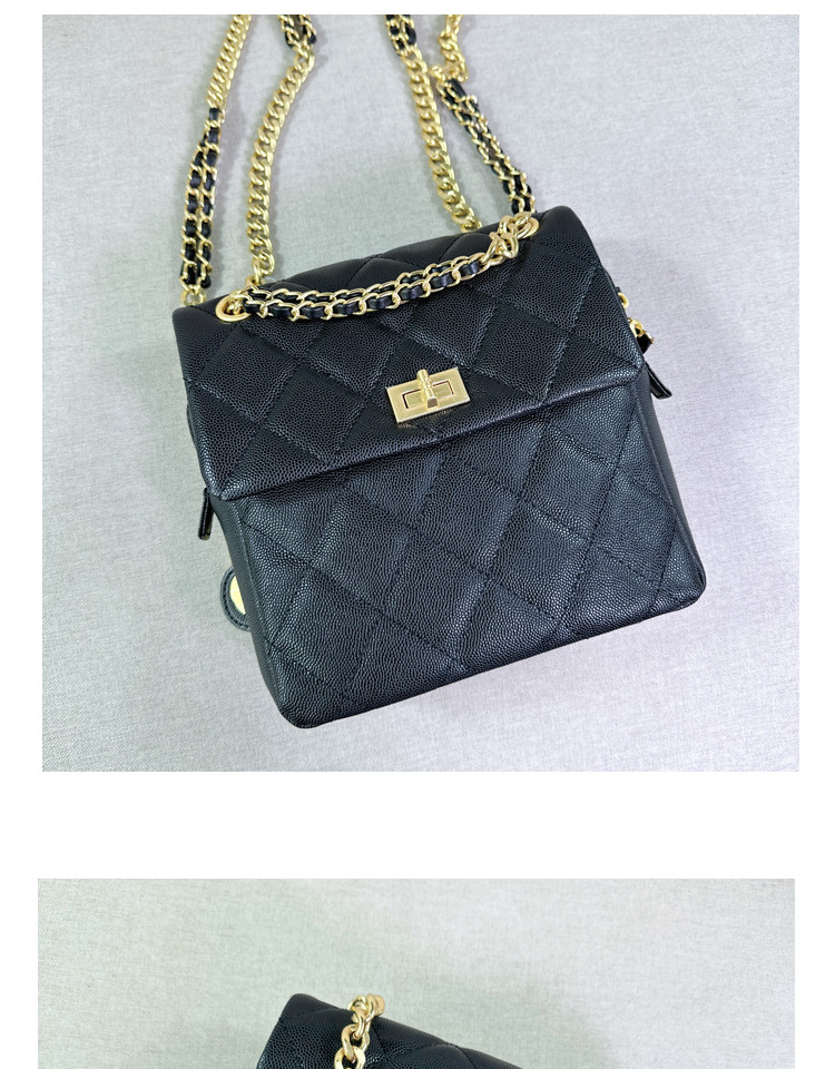 2024 New High-end Leather Small Aroma Caviar Diamond Chain Backpack, Elegant Commuter Style_voghion.com