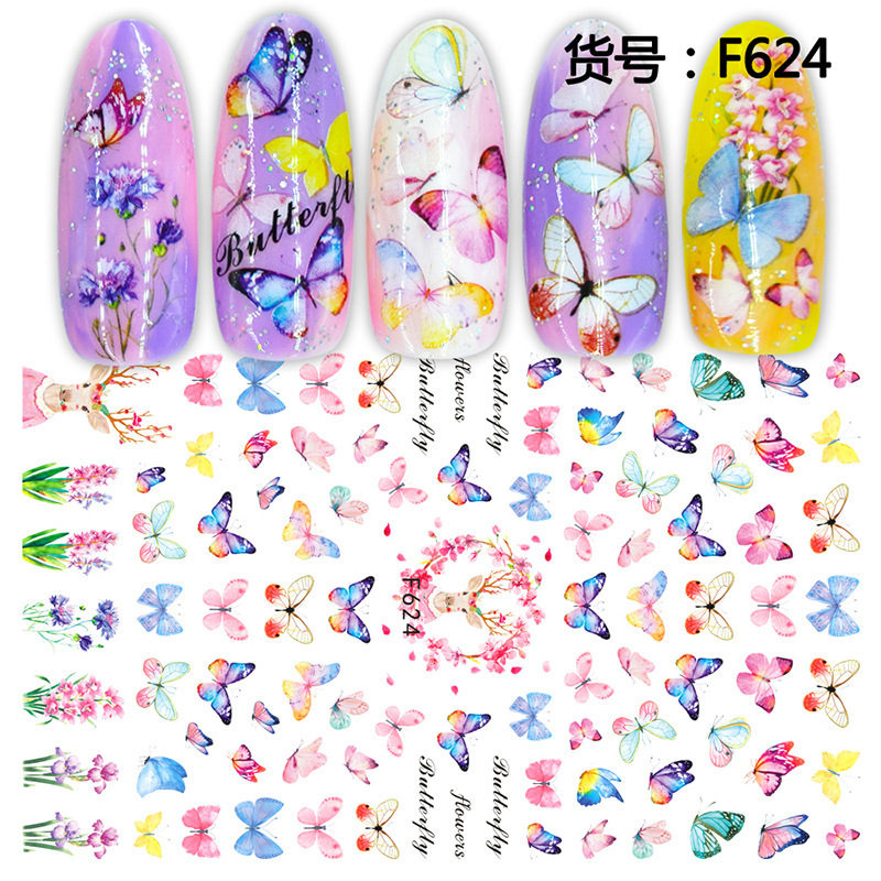 Overseas Hot Selling 3D Butterfly Nail Paste Colorful Butterfly Girl Style Nail Decoration Neon Gorgeous Nail Paste Overseas Hot Selling 3D Butterfly Nail Paste Colorful Butterfly Girl Style Nail Decoration Neon Gorgeous Nail Paste
