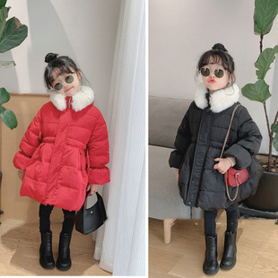 Girls' cotton-padded fur collar hand-padded cotton-padded thick coat top 25 winter clothes new foreign trade children's clothing for 3-8 years old