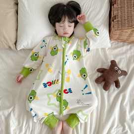 男童卡通家居服女童睡衣秋冬德绒长袖防踢拉链宝宝睡袋儿童连体衣