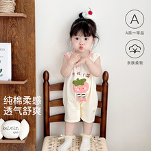 婴儿连体衣夏季薄款无袖背心卡通哈衣新生儿衣服宝宝肚兜空调睡衣