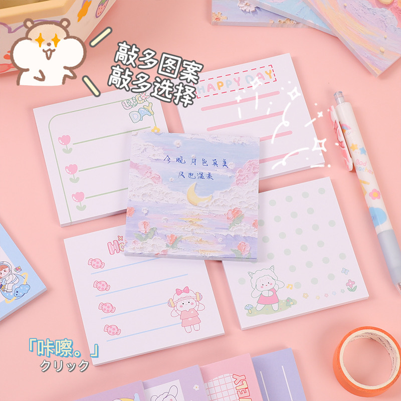 Etiqueta engomada de la nota de la muchacha del corazón de la nota pegajosa combinación de dibujos animados de 4 piezas