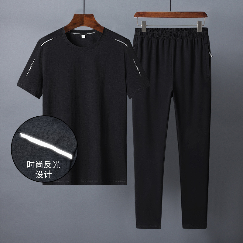 M - 8XL de mediana edad ocio juego deportivo de algodón papá ropa de verano de mangas cortas pantalones largos para hombres dos piezas de ropa de papá image 3