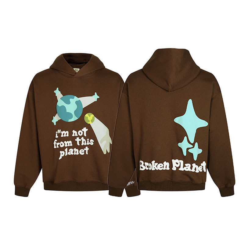 Planeta roto Impresión de espuma de letra Planeta roto suelta casual suéter con capucha hombres y mujeres moda