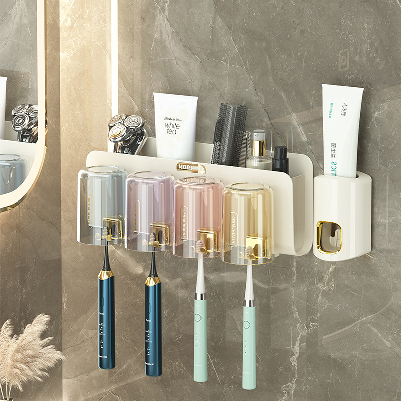 Toothbrush holder and toothbrush stand without drilling, toothbrush holder, e-commerce storage, plastic household storage rack, toothbrush holder set