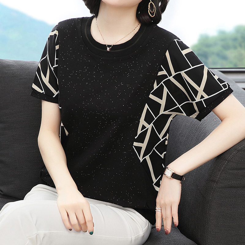 Short-sleeved T-shirt Women's 2023 Summer New Middle-aged Large Size Women's Top for Middle-aged Mother T-shirt Fashionable Loose Small Shirt
