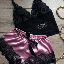 梦雅情趣内衣欧美外贸新款蕾丝睡衣两件套家居服短裤吊带套装ebay