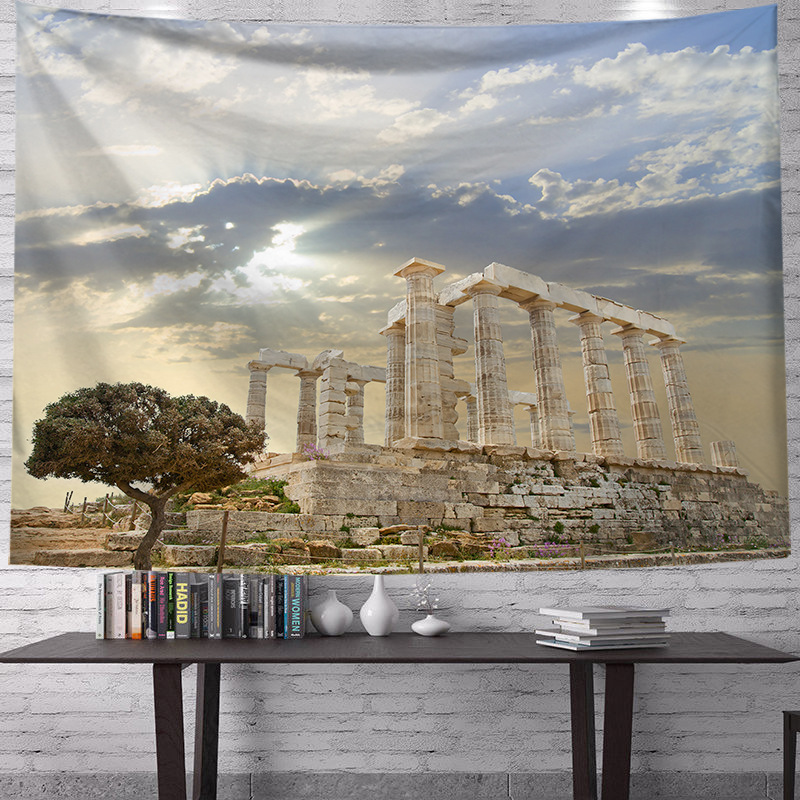 Transfronterizo griego fresco paisaje impresión decorativa de tela de renovación de la sala de tela de fondo vivo fábrica de tela al por mayor