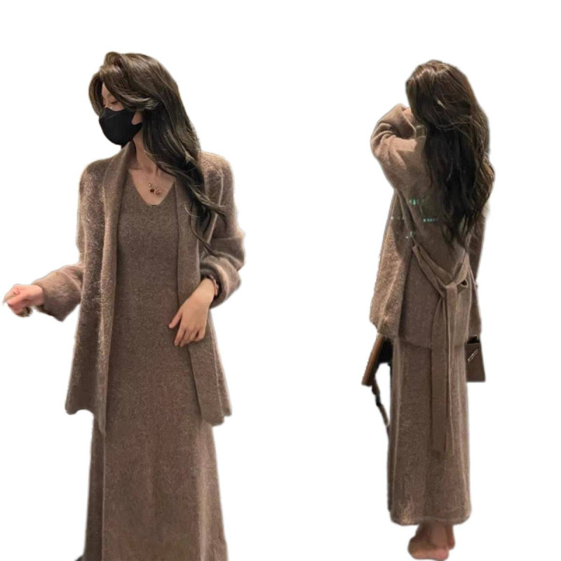 2025新款早秋小个子针织内搭连衣裙子女秋冬季高级感穿搭套装长裙|undefined