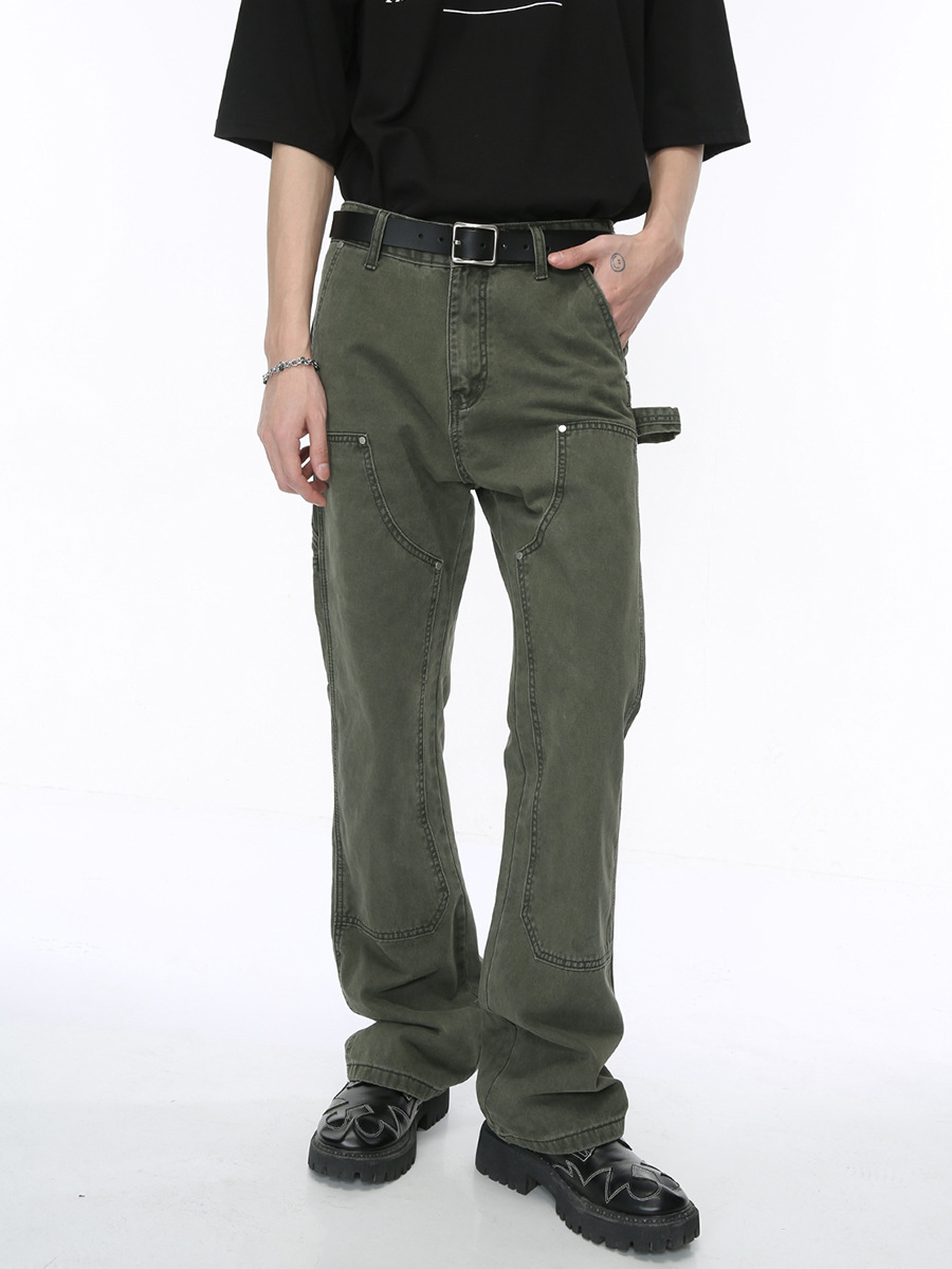 Ropa para hombre MTLCLOTHES | Pantalones de Trabajo Estilo Leñador con Diseño de Parches de Marca Retro Americana de Moda, Estilo Micro-Flared