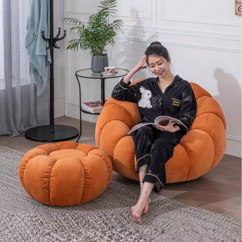Pumpkin Chair Lazy Single Sofa Cream Style Sofa Chair for Small Apartments Balcony Bedroom Swivel Leisure Chair