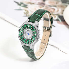 祖母绿满钻女表彩钻女表镶钻女气质士满钻轻奢满天星时尚防水女表