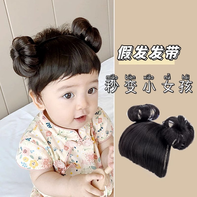 Bebé niños bebé pelo banda peluca flequillo lindo flor brote bola cabeza Internet celebridad lindo bebé pelo accesorios foto