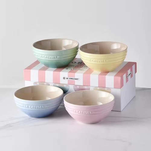 French cool color rainbow 12cm15cm20 bowl set ceramic stoneware rice bowl kitchen household tableware six-piece set