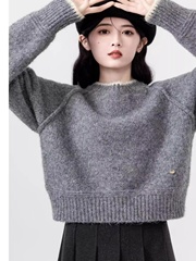 小个子灰色毛衣女短款秋冬2025年新款加厚慵懒宽松内搭针织衫上衣