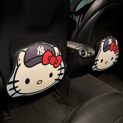 Hatted Kitty Car Seat Back Anti-Kick Pad Women's Cute Car Leather Seat Back Anti-Stain Pad Cartoon Pad (Chair back anti-kick pad) - kitty-in-hat-blue-2-photos