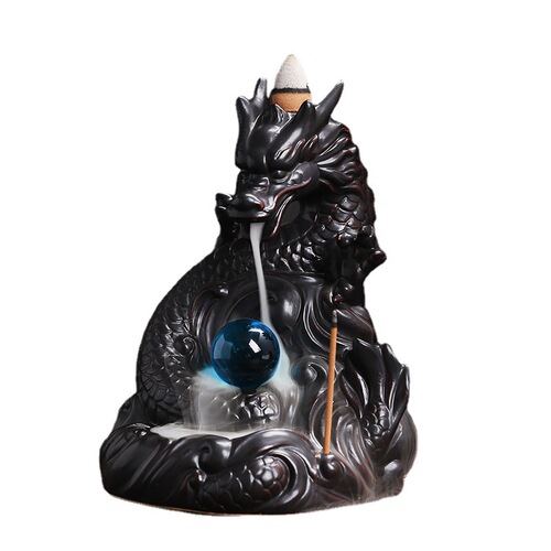 Original classic Chinese dragon reverse flow incense burner creative ceramic large dragon playing beads incense burner home furnishings wholesale