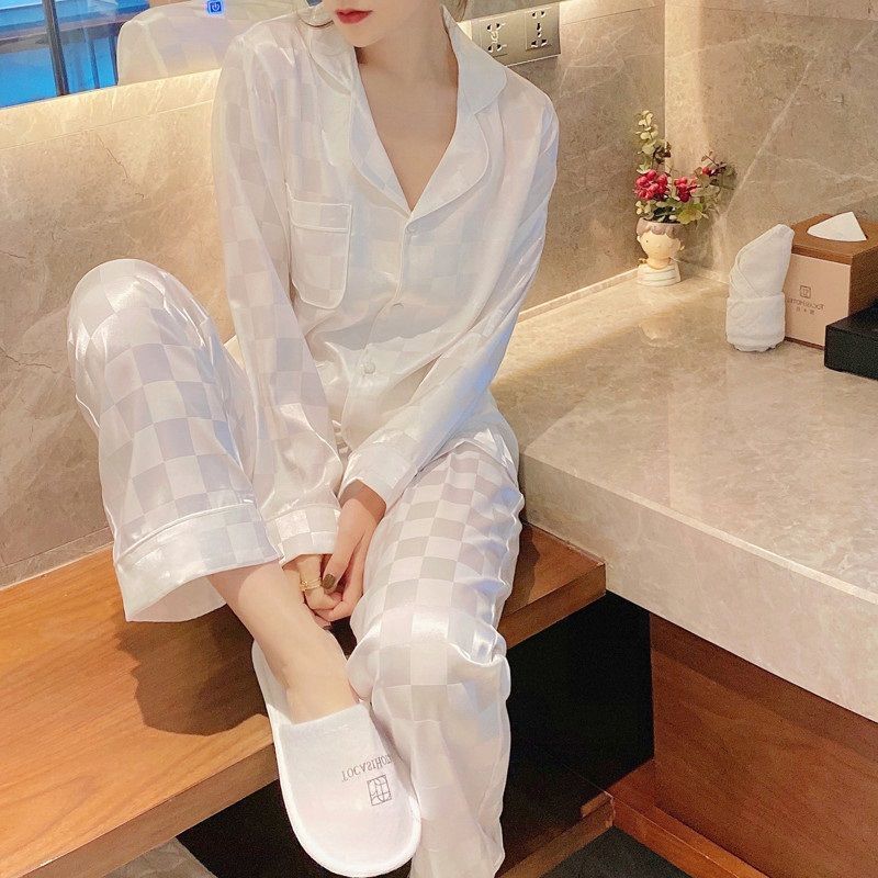 Ice silk pajamas women's summer two-piec...