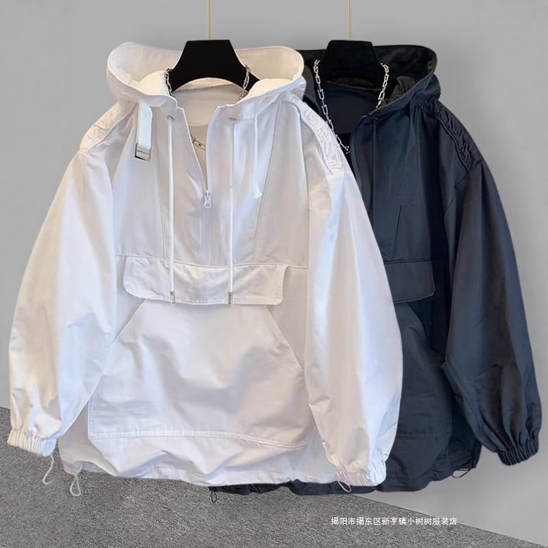 Trendy Pocket Cargo Patchwork Design Hooded Sun Protection Jacket Men's Trendy Loose Windbreaker Sweatshirt Special Price Trendy Pocket Cargo Patchwork Design Hooded Sun Protection Jacket Men's Trendy Loose Windbreaker Sweatshirt Special Price