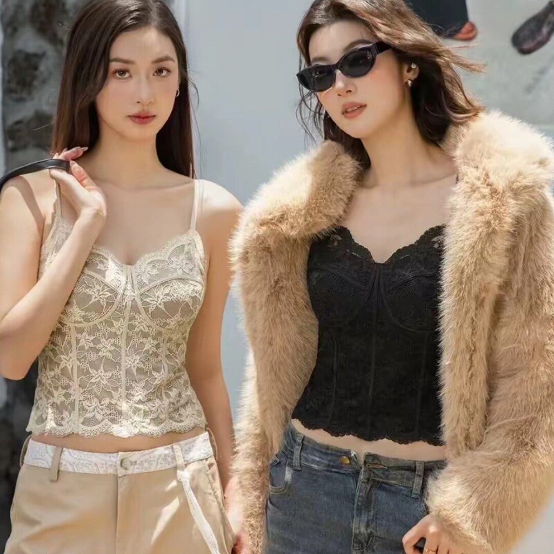 Qianqian's Boss Lady's Style 6100 Early Spring Sexy Pure Desire Style Fishbone Lace Camisole with Chest Pads Qianqian's Boss Lady's Style 6100 Early Spring Sexy Pure Desire Style Fishbone Lace Camisole with Chest Pads