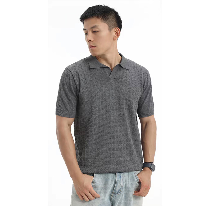 Polo camiseta de punto camiseta de manga corta hombre gaviota cuello V rayas vieja camiseta de negocios de verano fábrica transfronteriza al por mayor