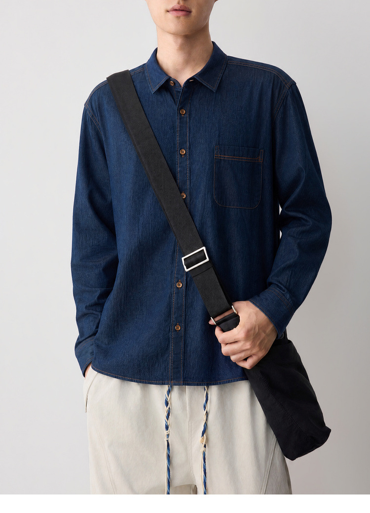 Áo sơ mi denim nam phong cách công sở, chất liệu cotton thoáng mát — màu xanh nhạt chi tiết 34