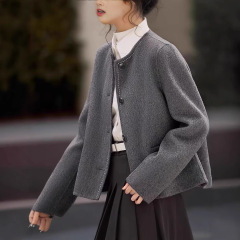 源工場の短い両面カシミヤコート女性2025年の新型小香風高級丸襟フレンチコート