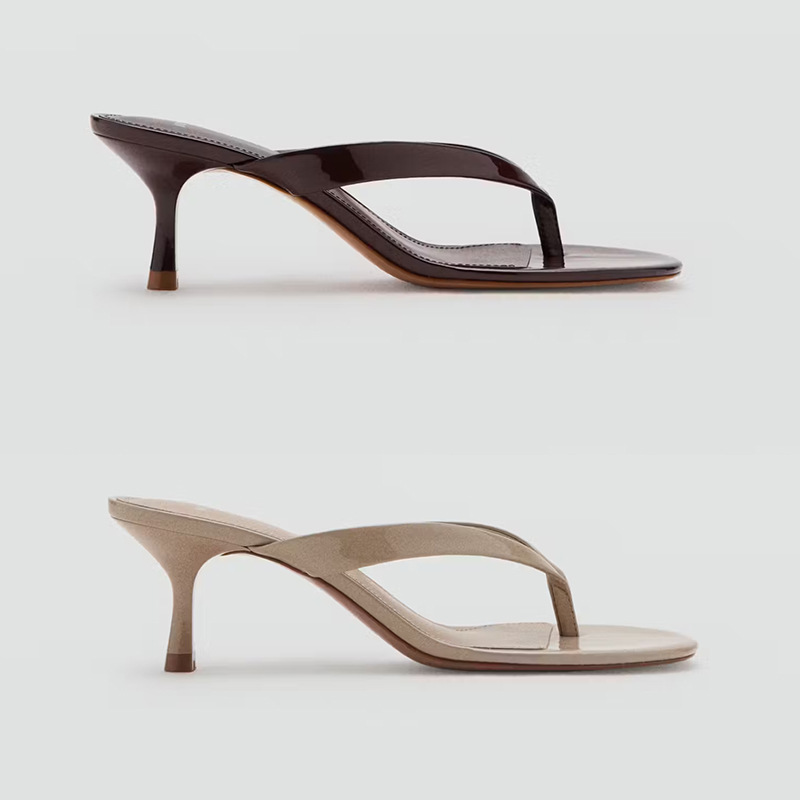 Slippers for Women to Wear Outside, 2026 Summer New Style Women's Shoes, French Simple Style, Thin Heel Patent Leather Sandals, Women's High-Heeled Flip-Flops